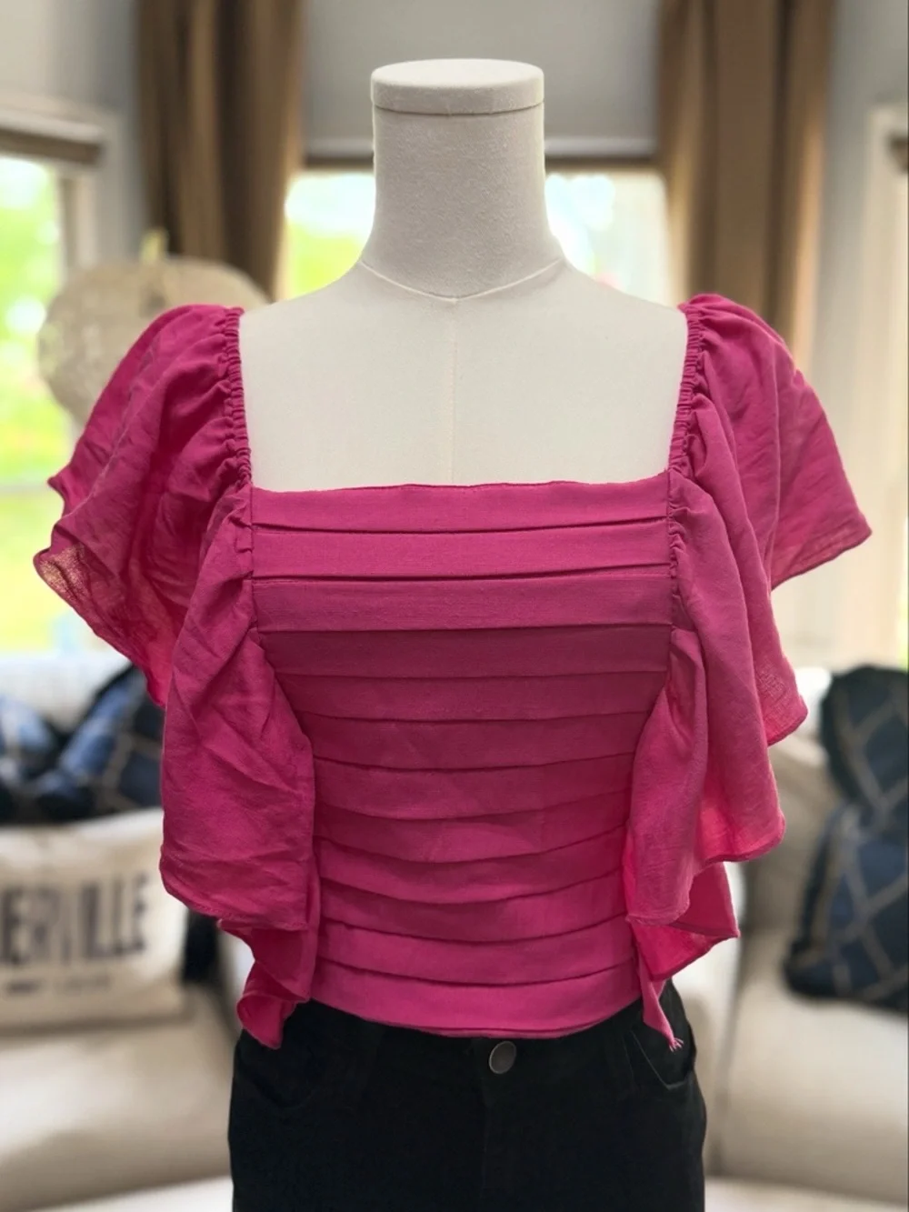 DO+BE Fuchsia Square Neck Ruffle Sleeve Top - Picture 3 of 3